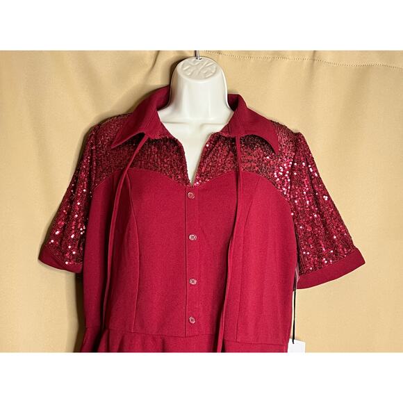 Unique Vintage Red Sequin Top Swing Retro Dress 1X 16 NWT - Picture 6 of 10